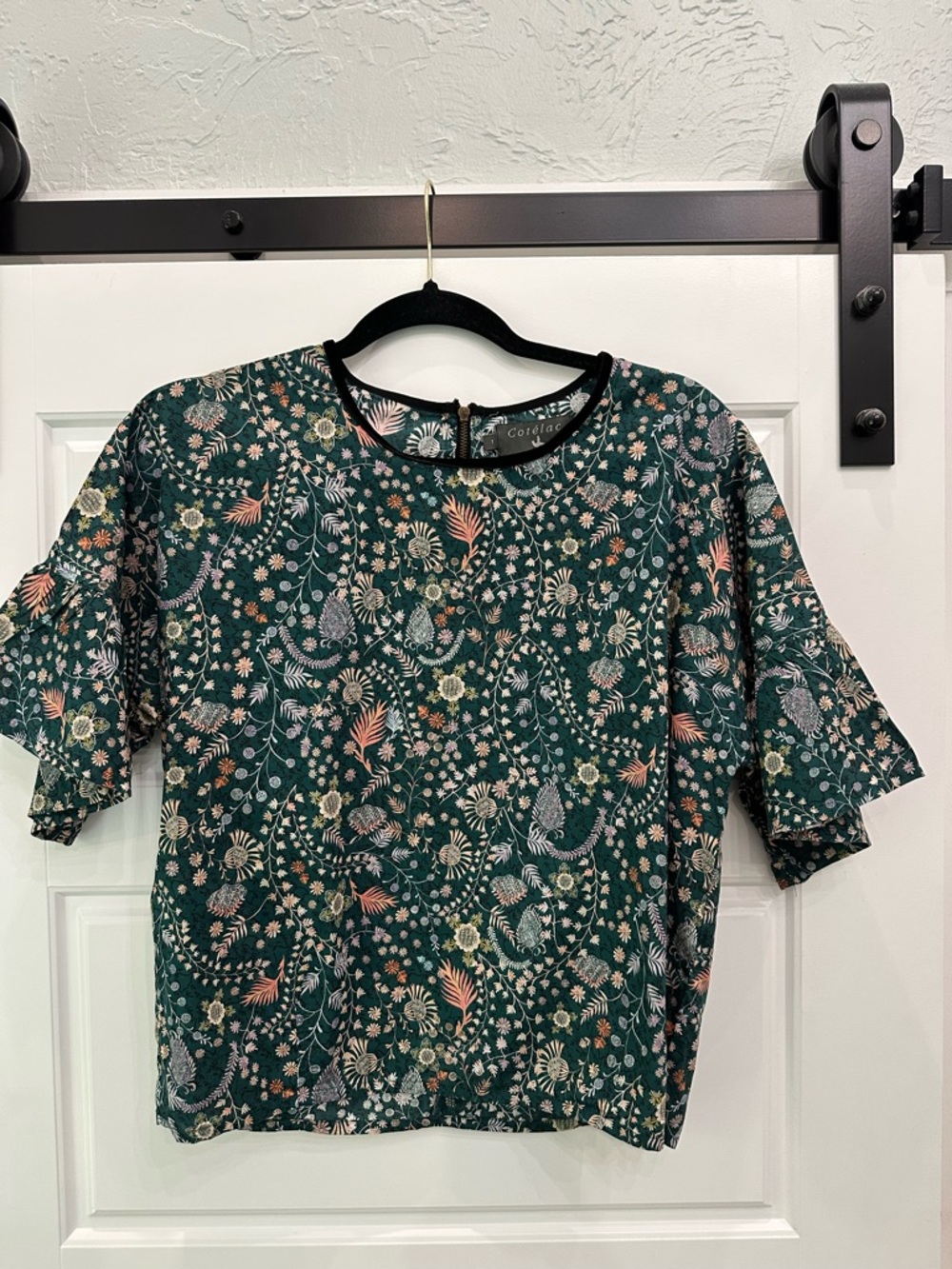 Cotelac Green Floral Short Sleeve Women's Blouse